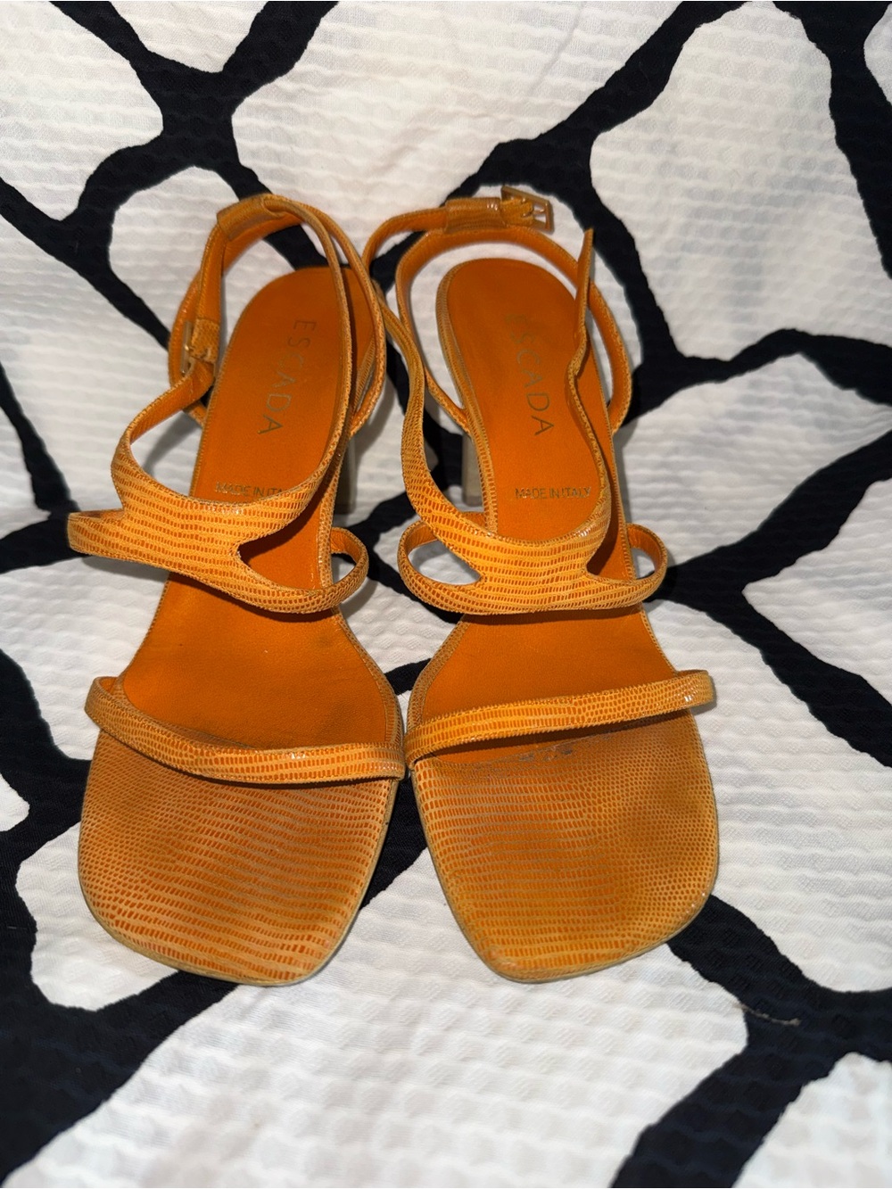 90’s ESCADA 🍊LIZARD Strappy Sandals with Square Toe